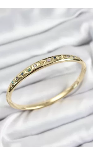 Pirinç Renkli Zirkon Taşlı Kutup Yıldızı Ve Hilal Model Gold Renk Kadın Kelepçe