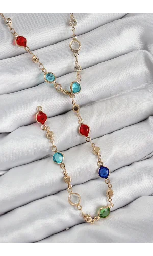 Pirinç Renkli Zirkon Taşlı Model Gold Renk Kadın Y Kolye