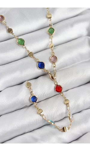 Pirinç Renkli Zirkon Taşlı Model Gold Renk Kadın Y Kolye