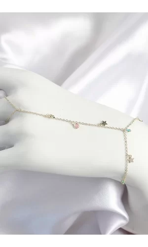 Pirinç Renkli Zirkon Taşlı Sallantılı Yıldızlı Model Gold Renk Kadın Şahmeran