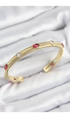 Pirinç Renkli Zirkon Taşlı Vintage Model Gold Renk Kadın Kelepçe