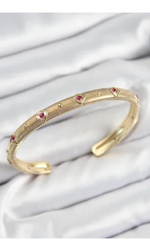 Pirinç Renkli Zirkon Taşlı Vintage Model Gold Renk Kadın Kelepçe