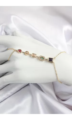 Pirinç  Renkli Zirkon Taşlı Y Model Gold Renk Kadın Şahmeran