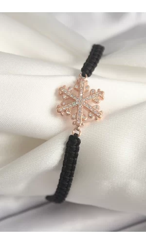 Pirinç Rose Renk Zirkon Taşlı Kar Tanesi Figür Makrome Asansörlü Model Kadın Bileklik