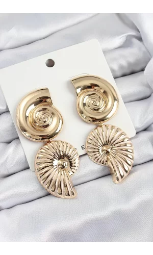 Pirinç Sarmal Sallantılı Deniz Kabuğu Vintage Model Gold Renk Küpe