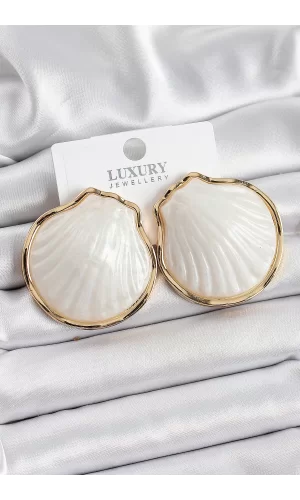 Pirinç Sedef Deniz Kabuğu Figürlü Gold Renk Kadın Küpe