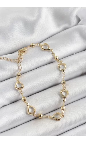Pirinç Şeffaf Kalp Model Gold Renk Zirkon Taşlı Kadın Bileklik