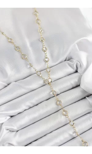 Pirinç Şeffaf Model Gold Renk Zirkon Taşlı Y Kolye