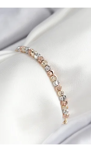 Pirinç Sıralı Boncuk Model Gold Gümüş Roz Renk Asansörlü Kadın Bileklik