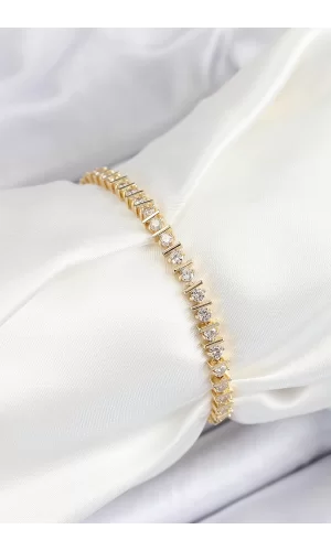 Pirinç Sıralı Çit Model Zirkon Taşlı Gold Renk VİP Seri Kadın Bileklik