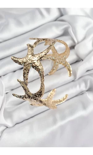 Pirinç Sıralı Deniz Yıldızı Model Gold Renk Kadın Pazu Bileklik