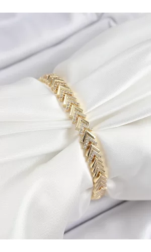 Pirinç Sıralı Ok Model Zirkon Taşlı Gold Renk VİP Seri Kadın Bileklik