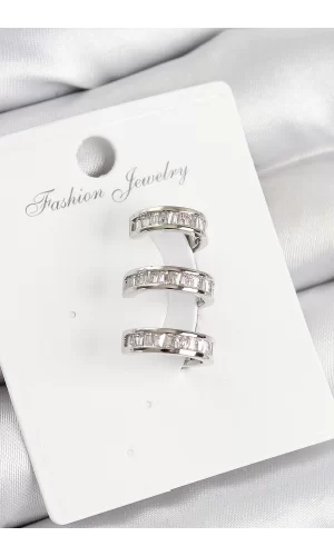 Pirinç Su Yolu Model Gümüş Renk Sağ Kıkırdak Küpe