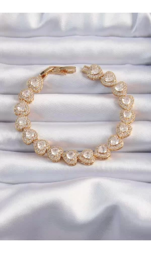 Pirinç Vip Seri Gold Renk Zirkon Taşlı Kalp Model Bileklik