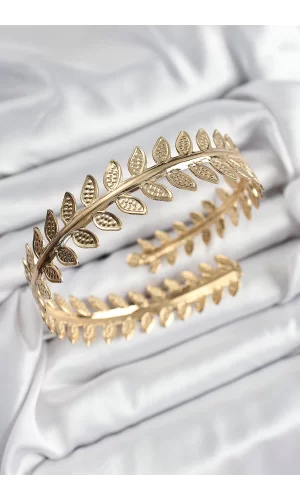 Pirinç Yaprak Model Gold Renk Kadın Pazu Bileklik