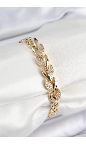 Pirinç Zirkon Taşlı Balık Kuyruğu Model Gold Renk Kadın Bileklik