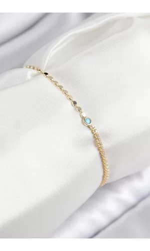 Pirinç Zirkon Taşlı Boncuk Model Ezme Zincir Gold Renk Kadın Bileklik