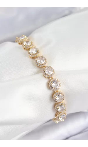 Pirinç Zirkon Taşlı Daire Baget Model Gold Renk VIP Seri Kadın Bileklik