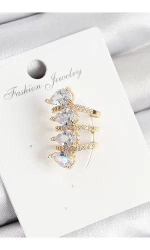 Pirinç Zirkon Taşlı Damla Model Gold Renk Sağ Kıkırdak Küpe