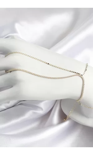 Pirinç Zirkon Taşlı Ezme Zincir Model Gold Renk Kadın Şahmeran