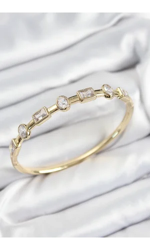 Pirinç Zirkon Taşlı Geometrik Model Model Gold Renk Kadın Kelepçe