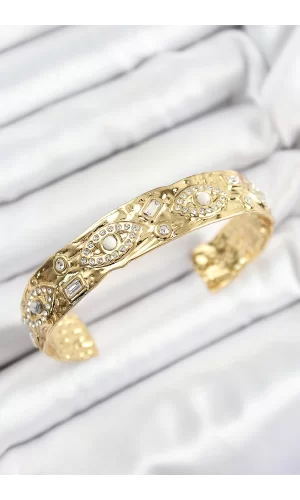 Pirinç Zirkon Taşlı Göz Model Gold Renk Altı Açık Kadın Bileklik