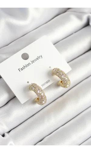Pirinç Zirkon Taşlı Halka Model Gold Renk Kadın Küpe