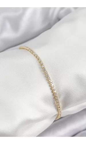 Pirinç Zirkon Taşlı İnce Su Yolu Model Gold Renk Kadın Bileklik
