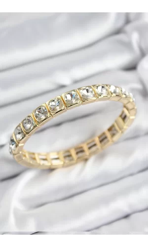 Pirinç Zirkon Taşlı Kare Model Gold Renk Lastikli Kadın Bileklik