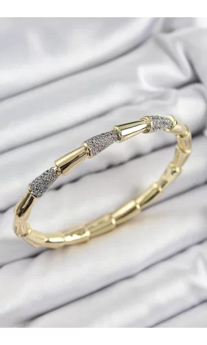 Pirinç Zirkon Taşlı Kemik Model Gold Renk Vip Kadın Bileklik