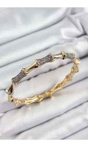 Pirinç Zirkon Taşlı Kemik Model Gold Renk Vip Kadın Bileklik