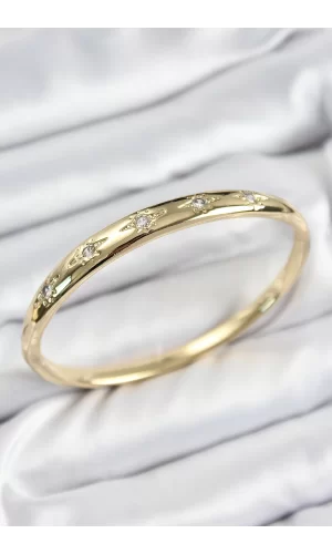 Pirinç Zirkon Taşlı Kutup Yıldızı Model Gold Renk Kadın Kelepçe