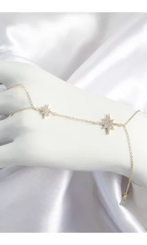 Pirinç Zirkon Taşlı Kutup Yıldızı Model Gold Renk Kadın Şahmeran