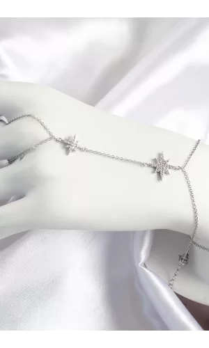 Pirinç Zirkon Taşlı Kutup Yıldızı Model Gümüş Renk Kadın Şahmeran