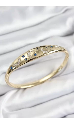 Pirinç Zirkon Taşlı Kutup Yıldızı Ve Hilal Model Gold Renk Kadın Kelepçe