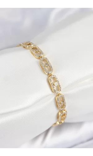 Pirinç Zirkon Taşlı Messika Model Gold Renk VIP Seri Kadın Bileklik