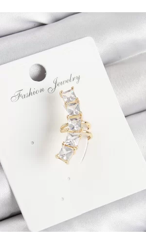 Pirinç Zirkon Taşlı Model Gold Renk Sağ Kıkırdak Küpe