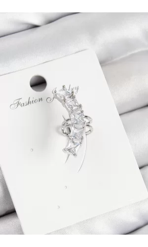 Pirinç Zirkon Taşlı Model Gümüş Renk Sağ Kıkırdak Küpe