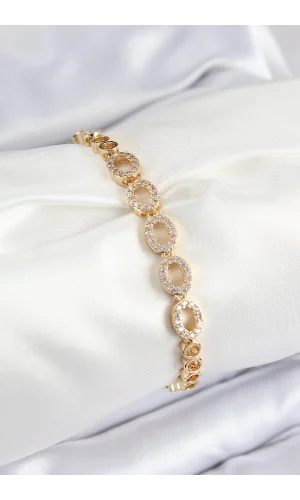 Pirinç Zirkon Taşlı Oval Model Gold Renk Kadın Bileklik