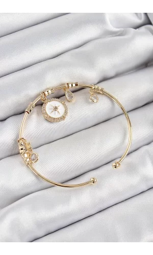 Pirinç Zirkon Taşlı Pusula Model Gold Renk Charm Bileklik