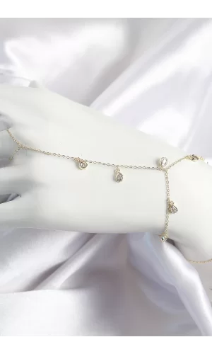 Pirinç Zirkon Taşlı Sallantılı Damla Model Gold Renk Kadın Şahmeran