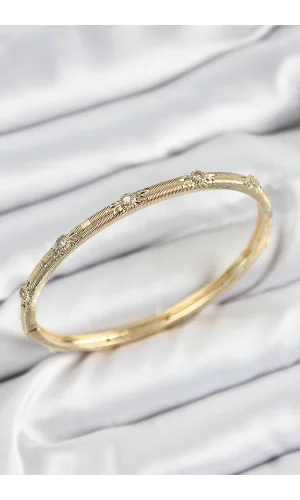 Pirinç Zirkon Taşlı Vintage Model Gold Renk Kadın Kelepçe
