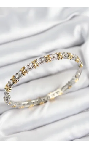 Pirinç Zirkon Taşlı XOXO Model Gümüş Ve Gold Renk Kadın Bileklik