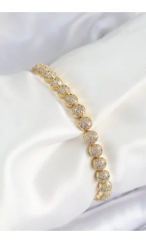 Pirinç Zirkon Taşlı Yarım Topcuk Model Gold Renk VIP Seri Kadın Bileklik