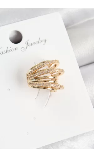 Pirinç Zirkon Taşlı Yay Model Gold Renk Sağ Kıkırdak Küpe
