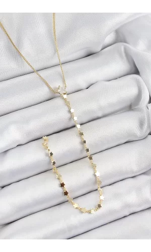 Pirinç Zirkon Taşlı Yıldız Figürlü Y Model Gold Renk Kadın Kolye