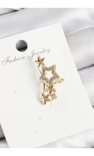 Pirinç Zirkon Taşlı Yıldız Model Gold Renk Sağ Kıkırdak Küpe