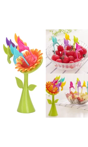 Plastik Meyve Çatal Ayçiçeği 5 Kuşlar Çatal Set