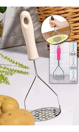 Plastik Saplı Delikli Metal Paslanmaz Patates Muz Yumurta Ezici Püre Yapıcı