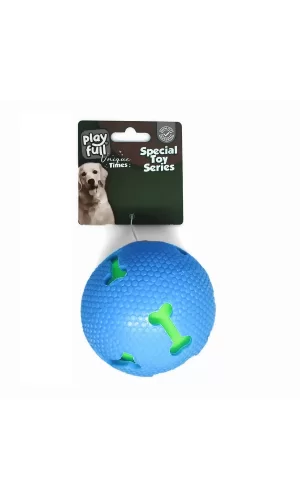 Playfull Işıklı Kemik Desenli Plastik Top Köpek Oyuncağı 7,5 Cm Mavi